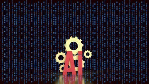 Artificial Intelligence Gears with Binary Code 3d render. イラスト素材