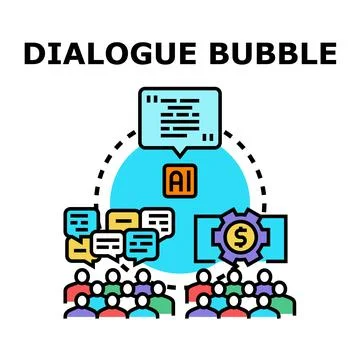 Artificial intelligence generating dialogue bubbles for audience Stock Illustration