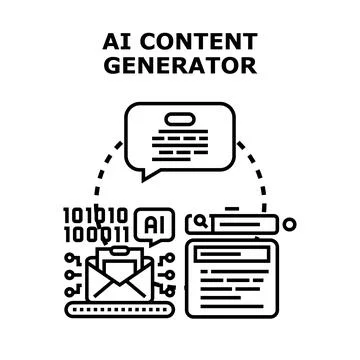 Artificial intelligence generating digital content and creative text Stock Illustration