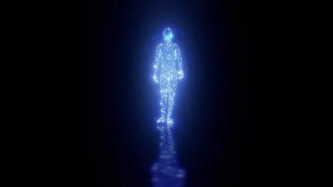 Artificial Intelligence Generating Digital Walking Man from Glowing Dots Vídeos de archivo 272474253