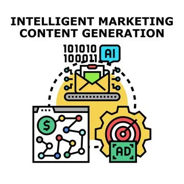 Artificial intelligence generating marketing content strategy concept Illustrazione stock