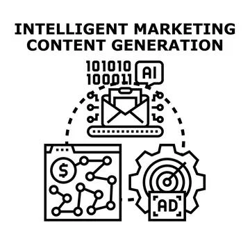 Artificial intelligence generating marketing content strategy concept Illustrazione stock