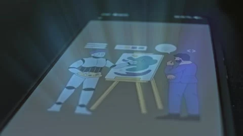 Artificial Intelligence generating paintings presentation Stock Footage 304525222