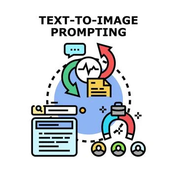 Artificial intelligence generating visuals from text prompts Stock Illustration