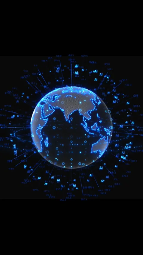 Artificial Intelligence Global Network Globe with Data Metrics Video stock 341367464