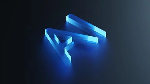 Artificial intelligence Glowing 3d Ai blue glass in black background. 3d rend Stock Illustration