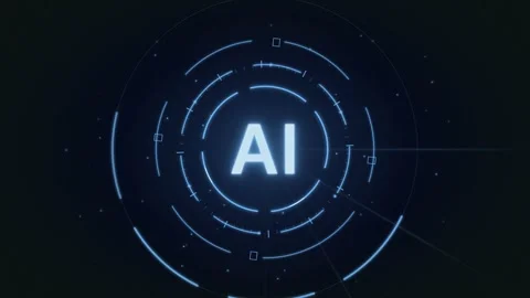 Artificial intelligence glowing blue interface symbol with concentric holog.. Stock Footage 347625772