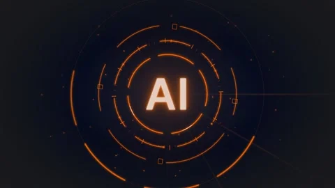 Artificial intelligence glowing orange HUD interface with circular radar ta.. Vídeos de archivo 347625766