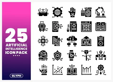 Artificial intelligence glyph icon pack for technology and innovation. Illustrazione stock