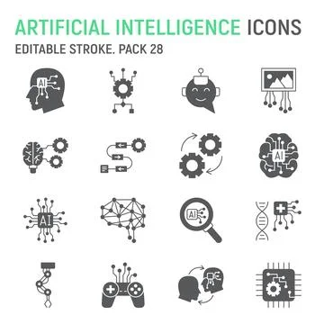 Artificial intelligence glyph icon set 库存插图
