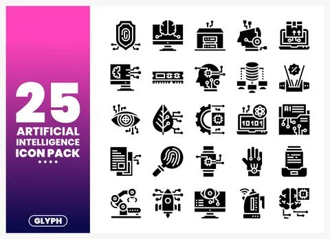 Artificial Intelligence Glyph Icons on a gradient background Stockillustratie