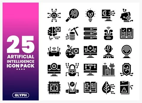 Artificial Intelligence glyph icons on a gradient background Stock Illustration