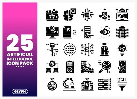 Artificial Intelligence Glyph Icons in a Grid Layout 스톡 일러스트