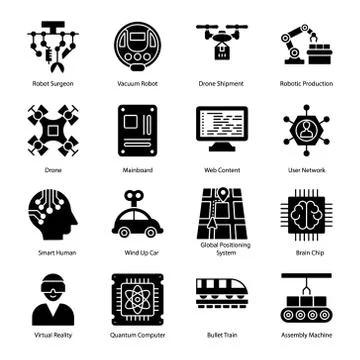 Artificial Intelligence Glyph Icons Stock Illustration