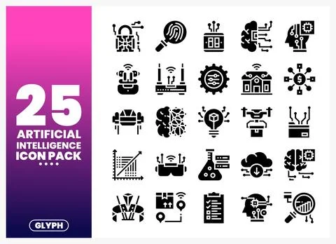 Artificial Intelligence Glyph Icons Stock Illustration
