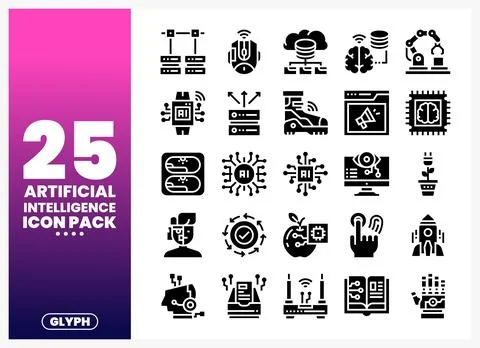 Artificial Intelligence Glyph Icons 스톡 일러스트