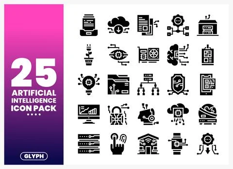 Artificial Intelligence Glyph Icons Illustrazione stock