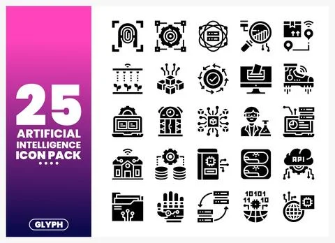 Artificial Intelligence Glyph Icons in a Modern Style 스톡 일러스트