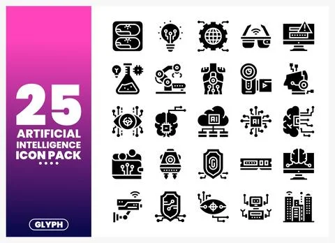 Artificial Intelligence glyph icons presented on a gradient background Stock Illustration