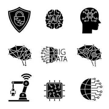 Artificial intelligence glyph icons set 스톡 일러스트