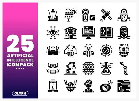 Artificial intelligence glyph icons. Set for web and mobile applications. T.. Stock Illustration