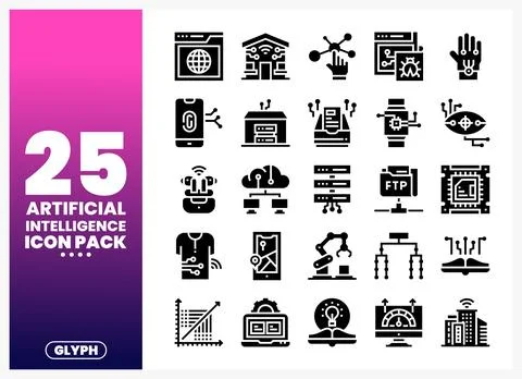 Artificial Intelligence Glyph Icons for Tech Innovation Stock Illustration