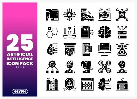 Artificial Intelligence glyph icons for technology and innovation Stock Illustration