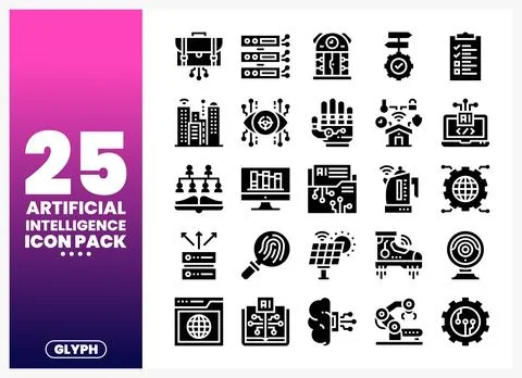 Artificial Intelligence glyph icons on a white background Illustrazione stock