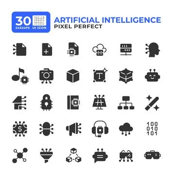 Artificial intelligence glyph ui icons set Illustrazione stock