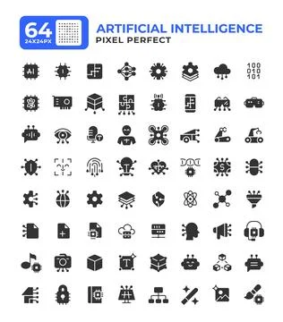 Artificial intelligence glyph ui icons set Illustrazione stock