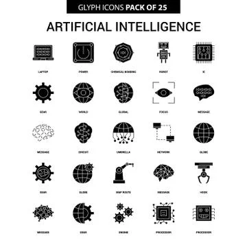 Artificial Intelligence Glyph Vector Icon set Illustrazione stock
