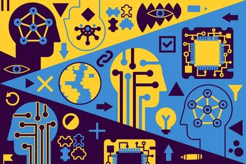 Artificial Intelligence Gold Blue Pop Art Concept Stockillustratie