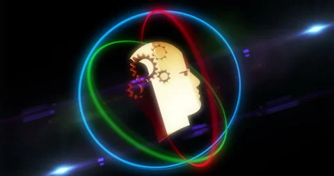 Artificial intelligence golden symbol in neon circle Stock Footage 326445623