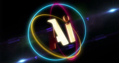 Artificial intelligence golden symbol in neon circle Stock Footage 329841830