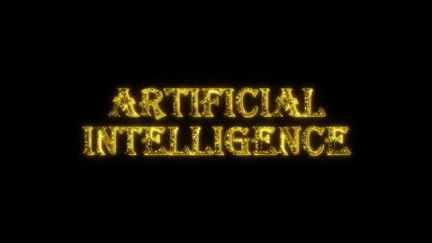 Artificial intelligence golden text animation particles shiny gold Stock Footage 296821737