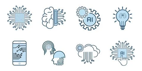 Artificial Intelligence groups Related Vector Line Icons. Contains such Ico.. Stock Illustration