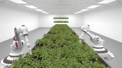 Artificial intelligence grows fresh herbs and vegetables. Healthy eating. Stock Footage 168734591