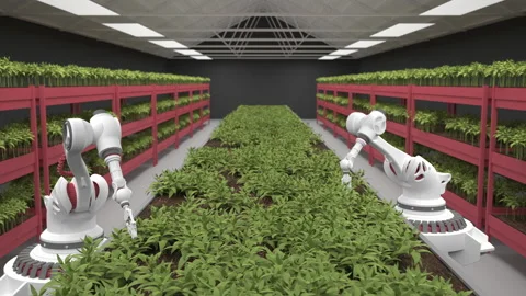 Artificial intelligence grows fresh herbs and vegetables. Healthy eating. Stock Footage 168734776