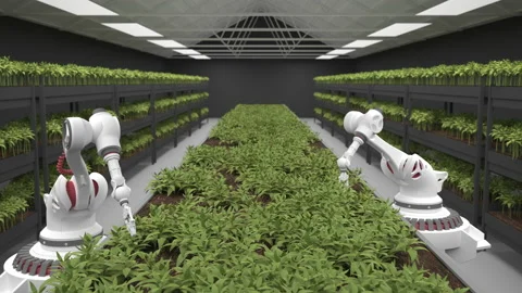 Artificial intelligence grows fresh herbs and vegetables. Healthy eating. Stock Footage 168734963