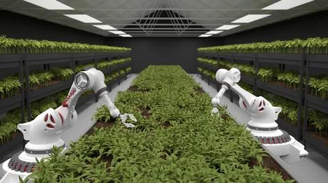 Artificial intelligence grows fresh herbs and vegetables. Healthy eating Stock Illustration