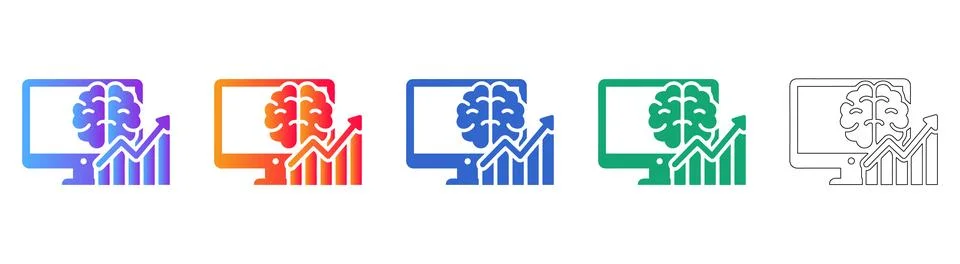 Artificial Intelligence Growth and Data Analysis Icon 스톡 일러스트