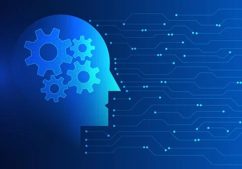 Artificial intelligence has a Built-in cog and a circuit board on the side .. 스톡 일러스트