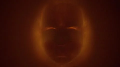 Artificial intelligence head built from millions of charged particles Stock-Illustration