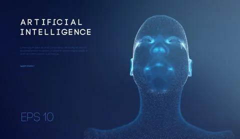 Artificial intelligence head, city human and innovations sciences fictions Stock-Illustration