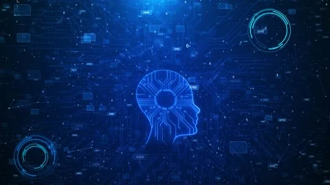 Artificial Intelligence Head with Digital Circuit Data Network Digital AI Stock Footage 333857218