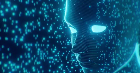 Artificial Intelligence Head with Digital Data Background Stock Footage 311015534