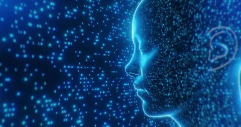 Artificial Intelligence Head with Digital Data Background Stock Footage 311015540