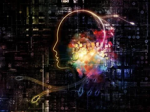 Artificial Intelligence Head with Digital Data Network 스톡 일러스트