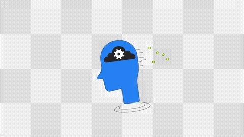 Artificial intelligence head with gear and cloud circuits 2D cartoon animation Stock Footage 321860057