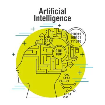 Artificial intelligence head profile with gear brain binary Stock Illustration